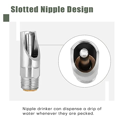 FLKQC Pig Nipple Water Drinker | Pack of 15 Automatic 1/2\" NPT Pig Nipple Water Feeder Stainless Steel for Sows Piglets Drinking - Thumbnail 5