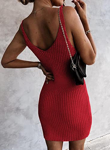 Image of Sidefeel Womens Fall Dresses V Neck Ribbed Knit Tank Mini Date Night Dress