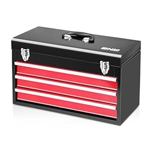 DNA MOTORING 20 Inch Steel Portable Tool Box – 3 Drawer+Top Storage Toolbox with Lockable Metal Latches for Household Workshop Repair Shop, Red/Black, TOOLS-00407