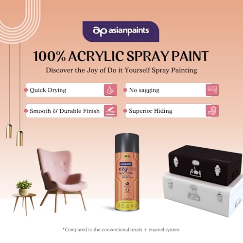 Image of Asian Paints ezyCR8 Apcolite DIY Spray Paint - Black, 400ml, 100% Acrylic | Multi-Surface Use: Metal, Wood & Walls