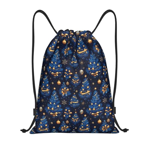 Drawstring Backpack - Blue Christmas Tree Print Sports Gym Sackpack String Bag For Women Men, Lightweight Draw String Back Bag For Workout Travel