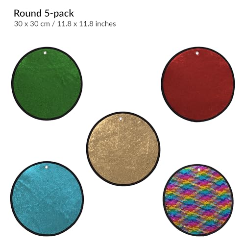 Image of ODOXIA 5-Pack Sequin Fabric Mats | Sensory Wall | Reversible Tiles for Kids | Flip Toy