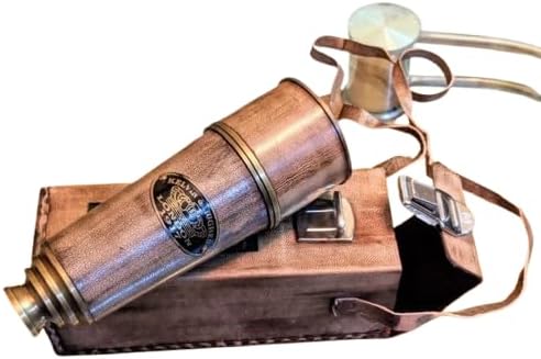 Antique Brass Handheld Spyglass Telescope – Pirate Style with Leather Case | Nautical Vintage Decor for Home Office
