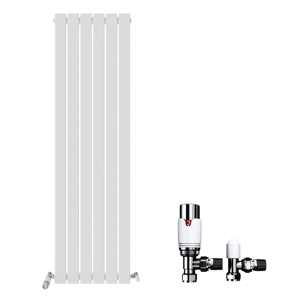 Ibathuk Belgravia Vertical Single Slim Flat Panel Radiator White 1600mm X 456mm + Angled Valve-White from B&Q