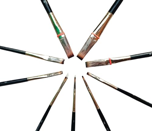 Image of Professional Flat Long Hair Artist Brush Set | Synthetic Nylon Brushes for Calligraphy, Letter Writing, Sign Art, Mural Painting & Long Stroke Detailing | Sizes 1-12, Set of 9