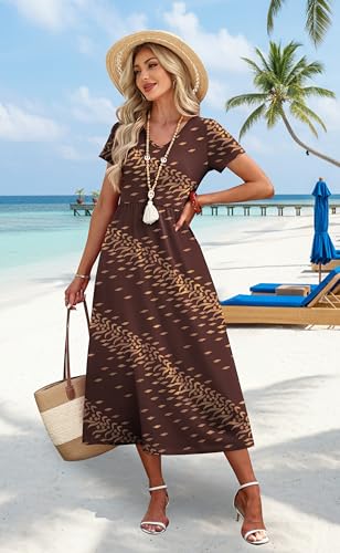 Image of OFEEFAN Summer Dresses for Women Flowy Casual A-Line Midi Dress Beach Vacation Sundresses with Pockets S-2XL