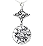 Collar Nudo de Bruja con Tetragramatón Plata de Ley 925 Italiana, Cadena largo 45 cm, Amuleto de Doble Protección con Nudo de Bruja, con Caja de Regalo (Nudo de Bruja y Tetragramatón Envejecido)