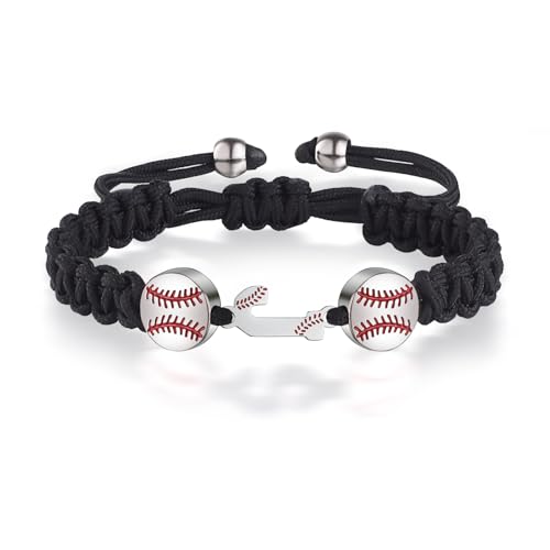 Pulsera ajustable trenzada para hombres con inicial baseball miniatura 1
