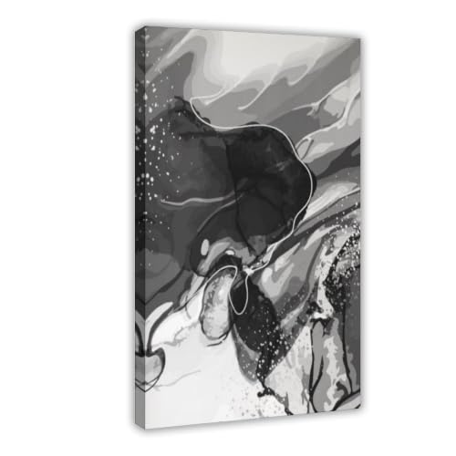 Toile abstraite marbre noir et blanc pour sublimer l'ambiance zen de votre bureau de travail