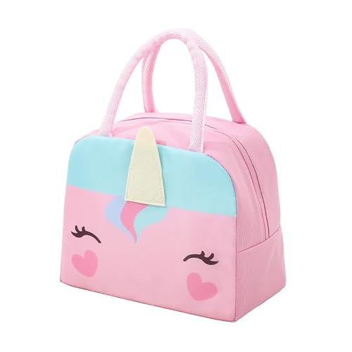 Insulated Reusable Lunch Tote Bags Cartoon Portable Lunch Box for Work Office Picnic Beach (Pink Unicorn)