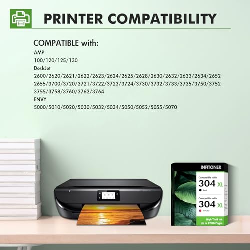 304 Druckerpatronen 5030 3750 2630 Patronen Kompatibel für HP304 XL 304XL Schwarz und Farbe Multipack für HP Envy 5030 5000 5032 5010 Deskjet 3750 2630 3700 2600 3760 2630 3730 Drucker (2er-Pack)
