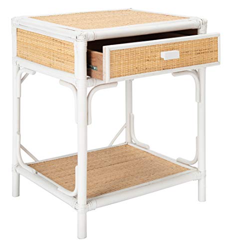 SAFAVIEH Home Collection Roya White and Natural Rattan 1-Drawer 1-Shelf Nightstand - Image 6