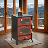 Dmora - Holzofen Dtempestill, Holzkamin, Holzfeuerstelle, Rustikaler Ofen, Made in Italy, 59x51 h92 cm, Rot
