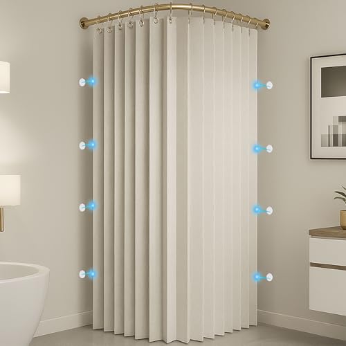 Momooda Duschvorhang Anti Schimmel Wasserdicht Magnet mit Haken, Faltbarer Duschvorhang Textil Waschbar für die Badewanne, Eckduschvorhang, 230 g/m, Beige, 200x200cm