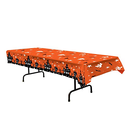 Image of Beistle Haunted House Tablecovers, 54 inch x 108 inch, 12 Pieces - Plastic Table Cloth, Rectangular, Halloween