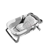 Collapsible Baby Bathtub for Newborn to Todllers,Portable Travel Bathtub with Soft Cushion & Thermometer and Drain Hole, Foldable Baby Tubs for Infants 0-36 Month (Grey Baby Bathtub)