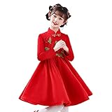 Toddler Kids Baby Girls Children Fairy Hanfu Dresses for Chinese Calendar New Year Quilted Posh Fashion (Red, 8-9 Years)