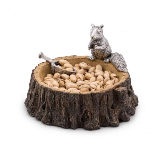 Arthur Court Designs Aluminum Standing Squirrel on Log Nut/Candy/Snack Bowl Dish 7 inch Diameter