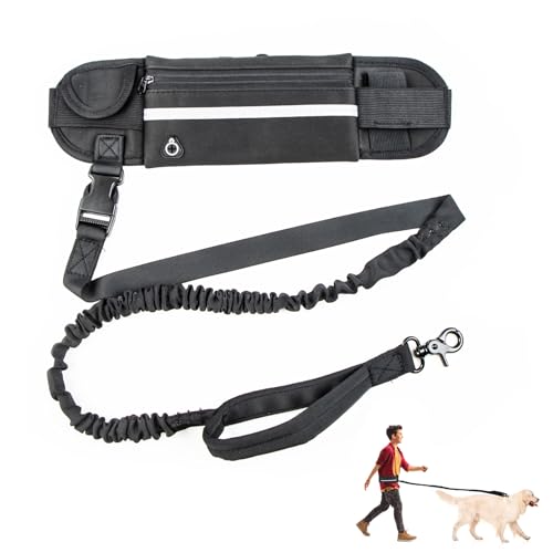 Guinzaglio per Cani a Mani Libere, Guinzaglio Mani Libere in Vita Regolabile per Passeggiate con il Cane per Cani da Corsa, Passeggio, Trekking con Cintura in Vita, Nero