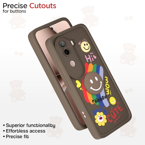 Image of Pikkme Back Cover for iQOO Z9s 5G / Vivo V40e 5G | Soft Silicone| Cute Rainbow Smile & 3D Cartoon Flower Design | Shockproof Raised Camera Protection Bumper Case (Brown)
