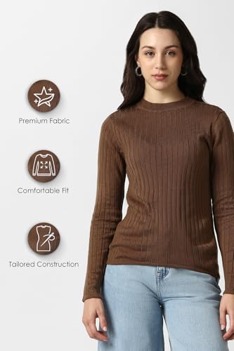 Image of Van Heusen Women's Round Neck Solid Knit Top|Full Sleeve Casual winterwear