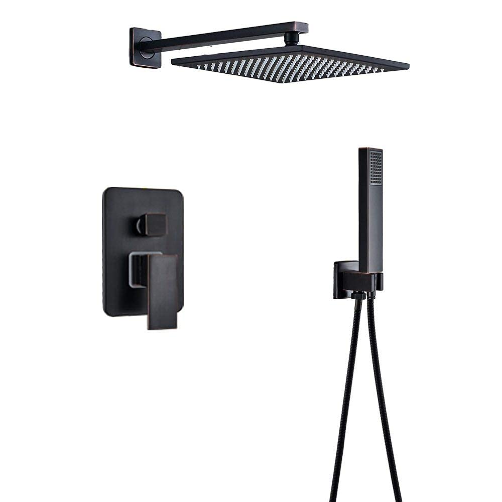 OZBMA Black Bronze Shower System - 12 Inch Rainfall Head & Brass Faucet Set, Single Handle Mixer Tap for Bathroom, Luxurious Bath Set (12 Tums Duschset A)