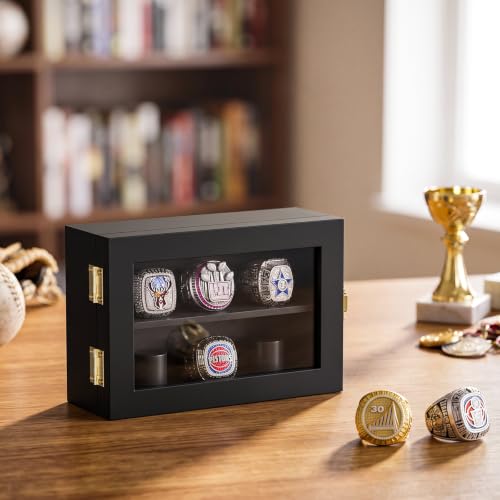 Image of TJ.MOREE 9 Rings Championship Ring Display Case 4.7x7 Wall Mount Wooden