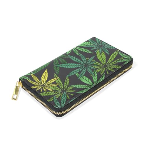 OTVEE Womens Wallet Green Leaf Plant Slim Long Purse Zip Clutch Wallets for Ladies3