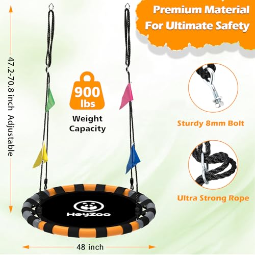 Image of HeyZoo Saucer Swing, 48 Inch Larger Swing Sets for Backyard and Outdoor Playground, 900lbs Weight Capacity, with 360 Degree Swivel, Gifts for Kids and Family, Grey and Orange