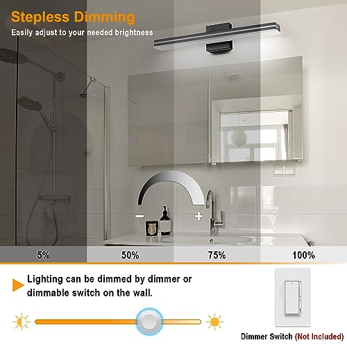 Image of SineRise LED Modern Bathroom Vanity Light Bar (24-Inch, 3000K /4000K /6000K), Matte Black Dimmable Modern Acrylic Bathroom Wall Lighting Fixtures Over Mirror