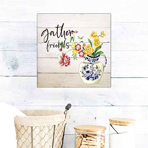 Cadre vintage bois orchidée fleur suspension murale 40cm
