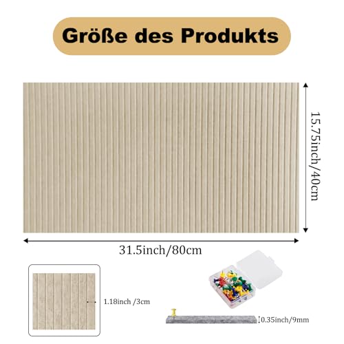 Große Filz Pinnwand Selbstklebend 80x40cm - Dekorative Pinnwand aus Filz mit 35 Reißzwecke, 0,9cm Dick, Moderne Pinnwand Ohne Bohren eignen sich für Büros, Schulen, Kinderzimmer, Helles Kamel