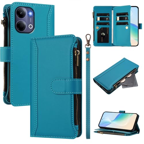 linsuyu Cover Compatible with Vivo Y21 5G 2026,Compatible with Vivo Y05 4G 2026 Zipper Dual Card Slot Wallet Phone Case Blue2