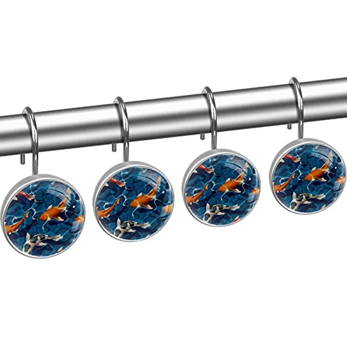Crochets rideau de douche inox bleu poisson décoratifs x12