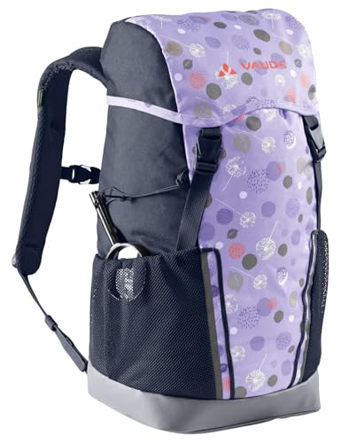 VAUDE Kinderrucksack Jungen & Mädchen Puck - komfortabler Wanderrucksack Kinder 14L, Wetterfester Schulrucksack mit Regenhülle & Lupe, viel Stauraum - pastel lilac
