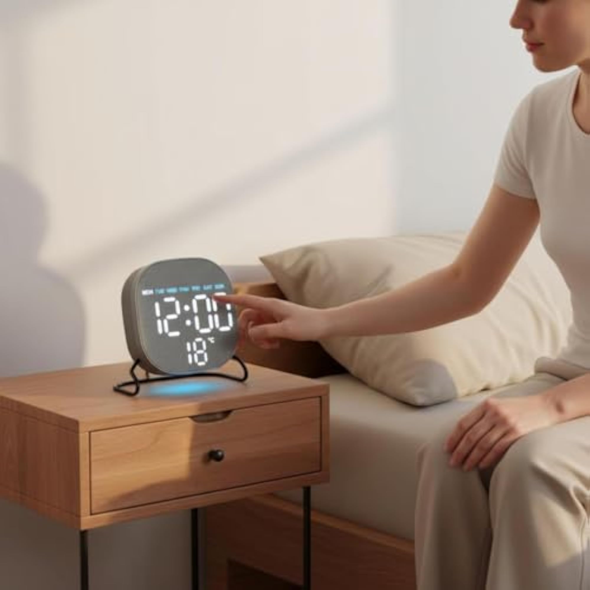 Wood Grain Ambient Light Desk Clock, Temperature Display