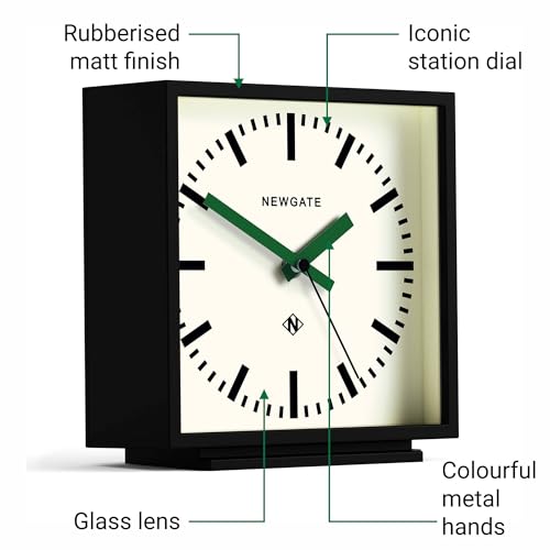 Miniatura 5 de Newgate Amp Reloj De Escritorio Diseño De Reloj De Estación Cuadrada Caja Negra Con Manecillas Verdes Estilo Moderno Para Escritorio, Mesa, Repisa De La Chimenea, Estantería O Mesita De Noche