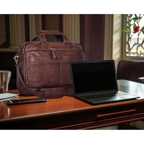 Image of Oak Leathers Leather Messenger Bag for Men and Women - Laptop Briefcase Bag For College, Office, Adjustable Shoulder Strap