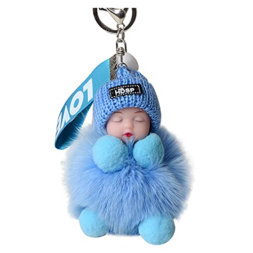 Amdieu Porte-clés porte-clés avec pompon de voiture endormie, adapté à la fourrure ou aux sacs à main pour bébés, pendentifs de bébé (couleur : L, taille : taille unique) Cover