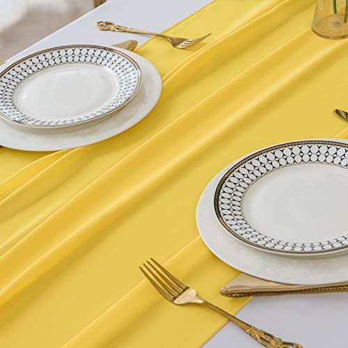 1Pack Chiffon Table Runner, Ailiti Wedding Table Runner, 29X120 Inches Gauze Table Runner, Rustic Sheer Table Decor For Romantic Bridal Shower, Baby Shower, Birthday Party Cake Table(Yellow) #TOP4