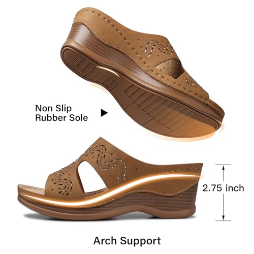 Image of TEMOFON Women Wedge Sandals Dressy: Comfortable Lightweight Summer Shoes | Low Wedge Heel - Fit Wide Feet - Comfy Stylish Slip on Sandals Size 5-11