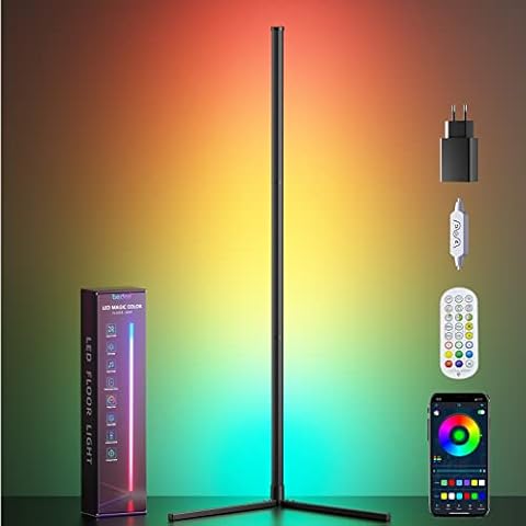 bedee Floor Lamp, LED Floor Lamp RGB 4.2ft Dimmable Colour Changing Standing Light with APP/Remote Control/Music Sync, Modern Corner Floor Lamp LED Strip for Living Room, Bedroom, Mood Lighting Lamp Cover