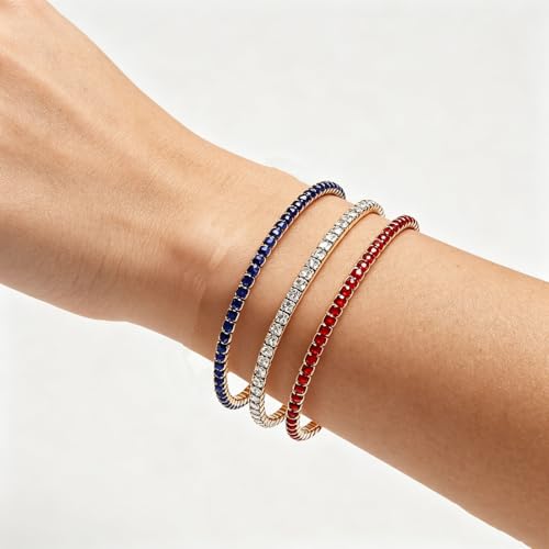 Image of Dreuyet American Flag Rhinestone Bracelet Red White Blue Crystal Patriotic 4th of July Shiny Decorations USA Independence Day Jewelry