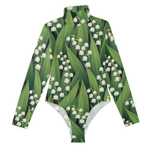 Camiseta de manga larga para mujer GuoChe top verde de cuello alto falso