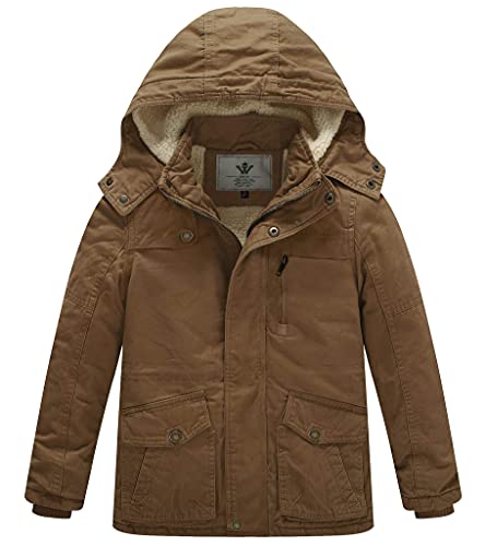 WenVen Boy's Winter Thicken Cotton Coat Heavy Sherpa Lined Hooded Parka Jacket