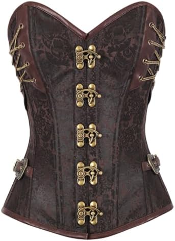 Corsé Gótico Steampunk con Cadenas y Botones – Bustier de Acero para Mujer