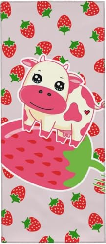 乳牛柄 イチゴ柄 かわいい ピンク タオル フェイスタオル マイクロファイバー ホテル仕様 ふわふわ 柔らか肌ざわり ハンドタオル 吸水速乾 薄手 バス用品 プレゼント 12x27.5in