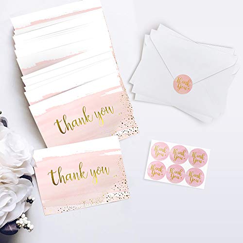 Im-Mise 48-Pack Thank You Cards For Baby Shower | Wedding | Bridal Shower | Business, Blank Notes With Envelopes & Stickers, Gold Foil Watercolor Thank You Greeting Cards #TOP5