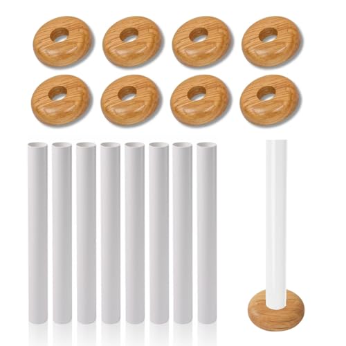 Dunnet Tools 8pc Wooden Radiator Pipe Collars And Radiator Pipe Covers White 200mm X 15mm Thick PVC Sleeves For Pipes - Easy To Install Snap On Floor Rings Radiator Accessories For Protecting Pipes