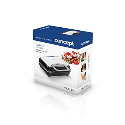 CONCEPT Hausgeräte VF3040 Waffeleisen im Edelstahl-Design, extra starke Leistung von 1000 W, hochwertige keramische antihaftbeschichtete Platten, 400 W, Edelstahl/Schwarz – Bild 8